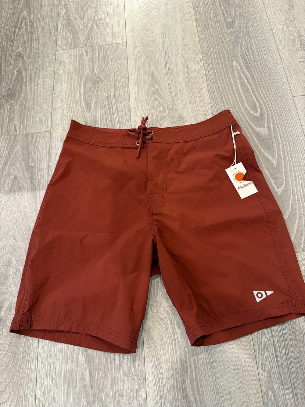NWT Mollusk Swim Stretch Notched Trunks Red Brick Size 30 Small